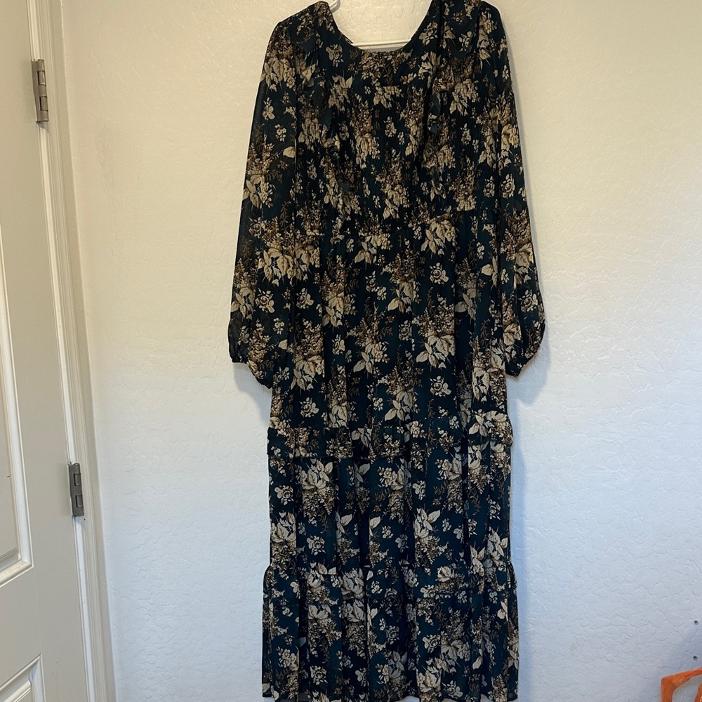 Polagram blue fairy Floral Long Sleeve Womens Dress maxi dress 1XL‎ multi formal